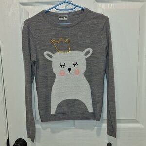 Pepperts! Gray Sweater with Bear Design and Gold Crown. Size 10-12